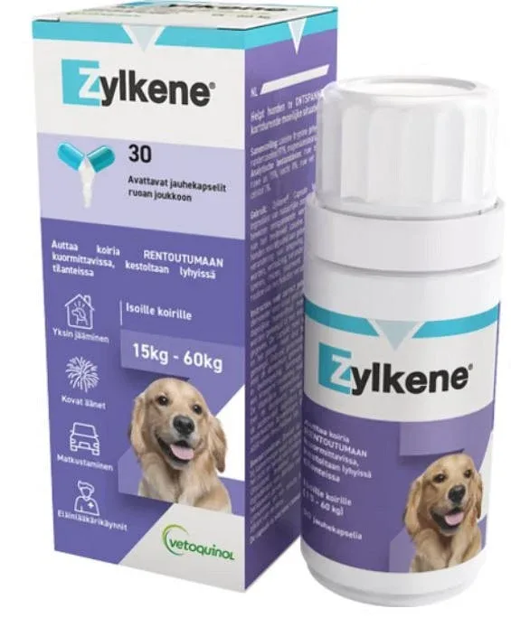 Zylkene® 450 mg – Täydennysrehu stressin lievittämiseen 15-60 kg painoisille koirille 30 kaps.